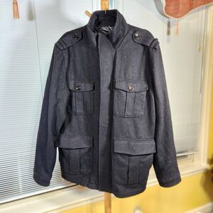Express XL $150 Wool Military Stand Collar Overcoat Jacket Dark Academia